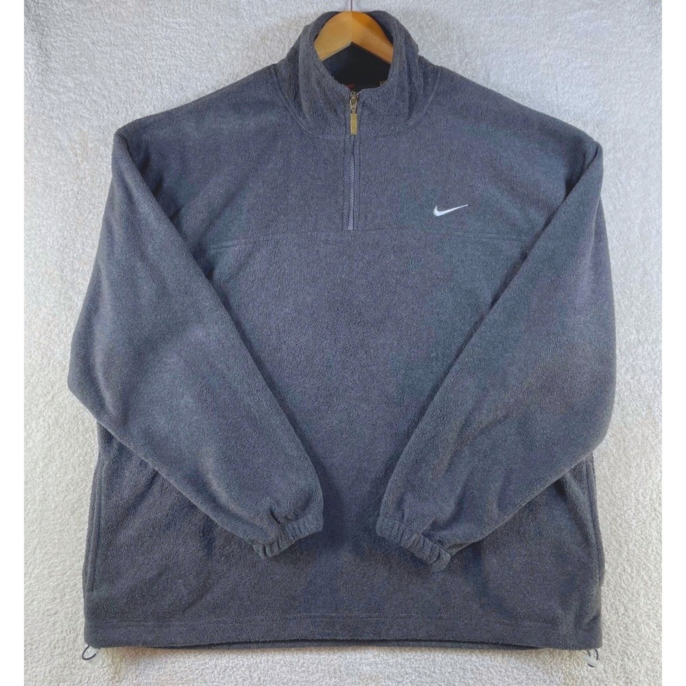 nike vtg 90s black tag fleece 1/4 zip pullover XL grey made in usa mini swoosh
